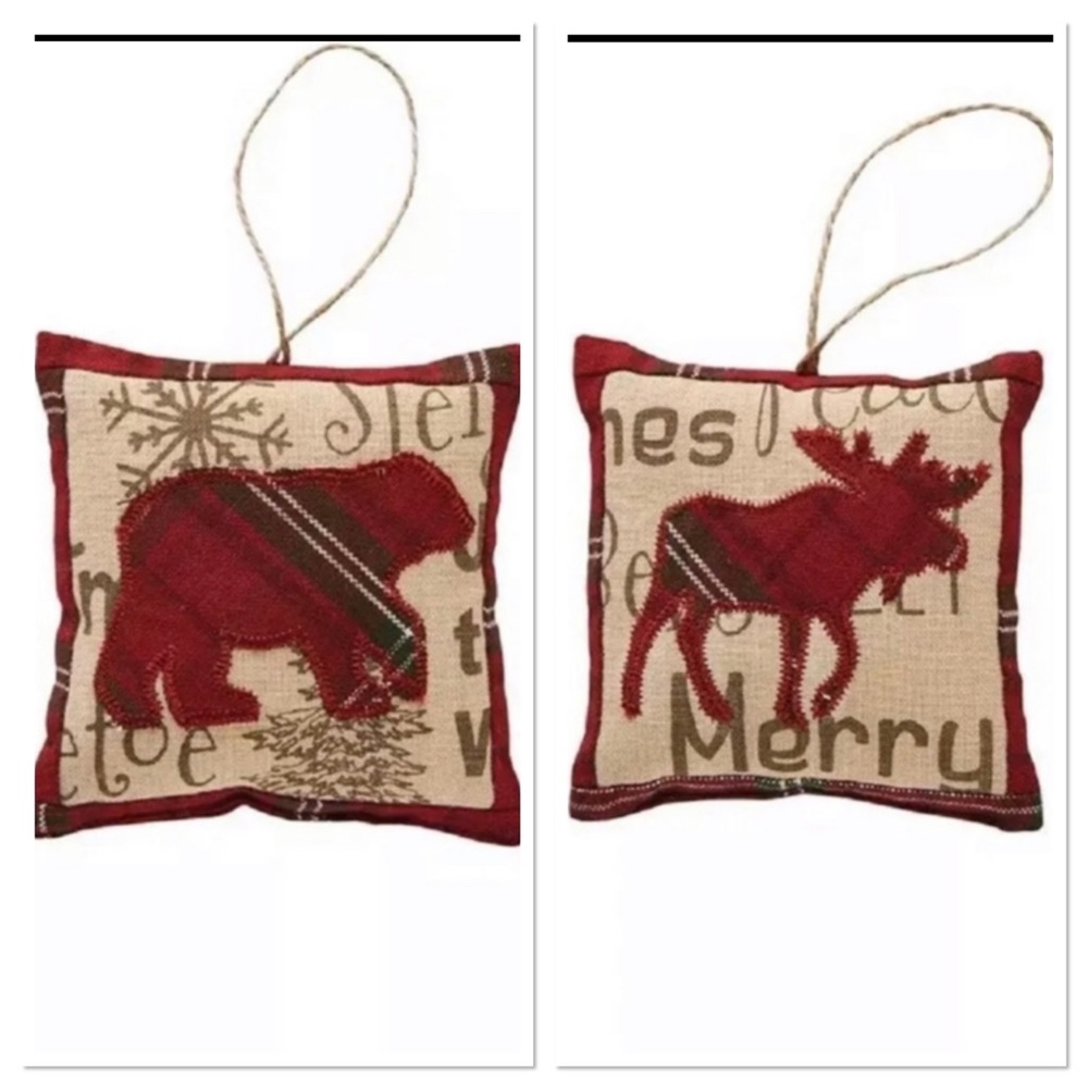 2 set moose bear christmas tree plaid pillow ornaments